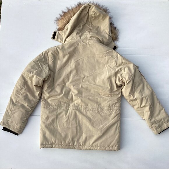 Mens Beige Hooded Winter Jacket With Fur Trim - Picture 2 of 12